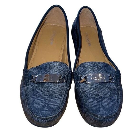 COACH Signature Olive 7.5 B Jacquard Black &‎ Smoke Women's Driving Loafer Logo - Picture 2 of 6